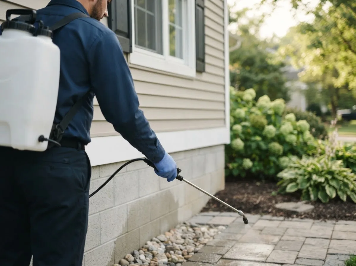 Pest control technician inspecting a home in Roma, TX
